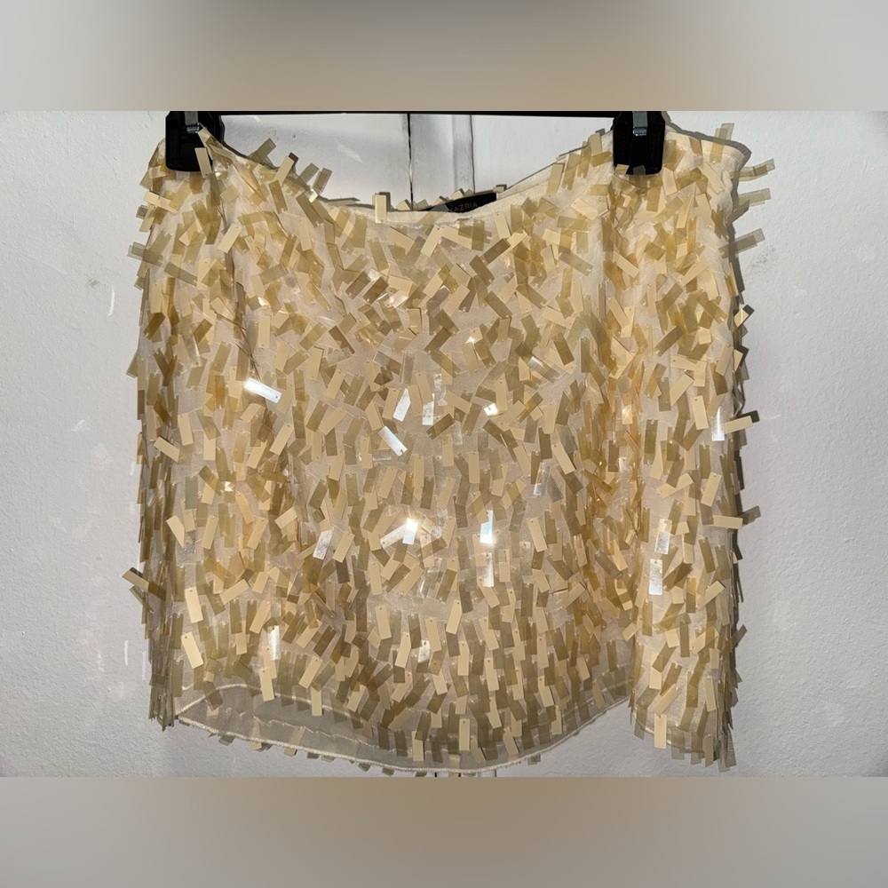 BCBGMaxAzria Eurosummer sequin sheer mini skirt size 4 cream/yellow mermaidcore - Picture 4 of 6